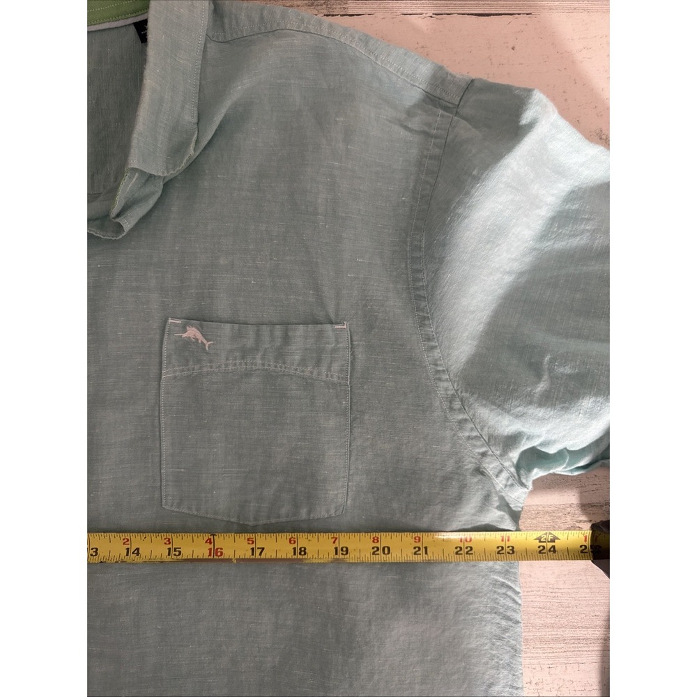Tommy Bahama Mens XL‎ Teal Linen Blend Button Up Light Weight Long Sleeve - Picture 6 of 9